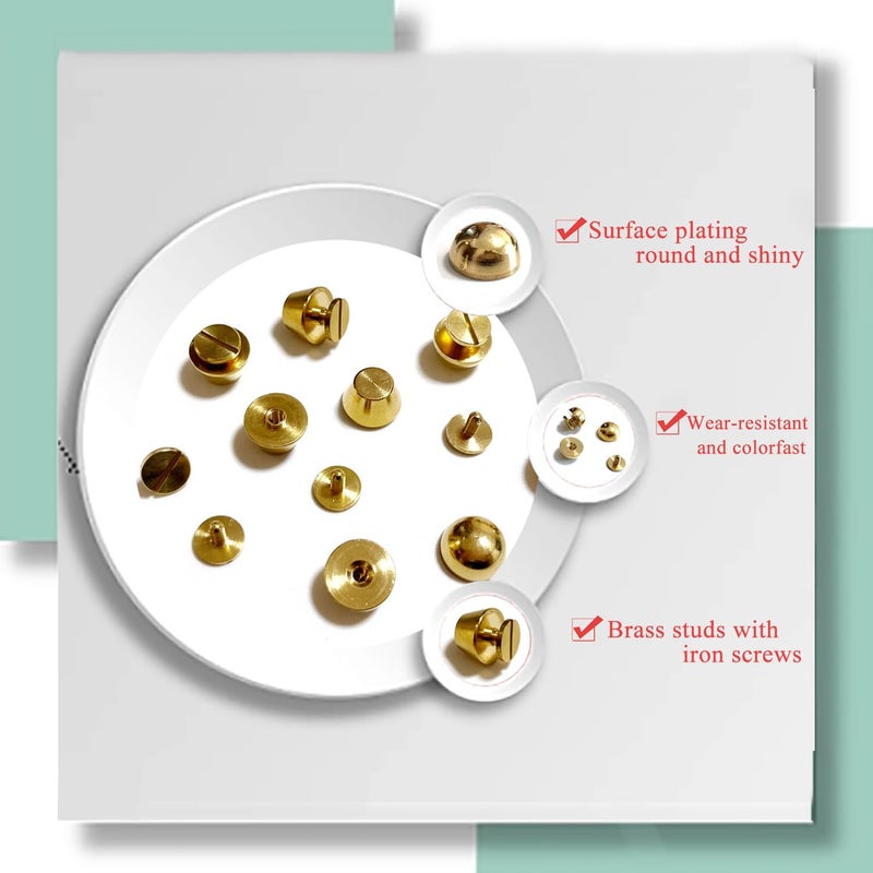 honigo 8 Pack Gold Rivets Stud Handbag Purse Feet 1/2 inch 4 Pack Flat Head 4 Pack Round Metal Solid Brass Studs Screw Back Feet 12mm Buckle Spikes Leathercraft for Leather Bag Totes DIY Craft - Image 3